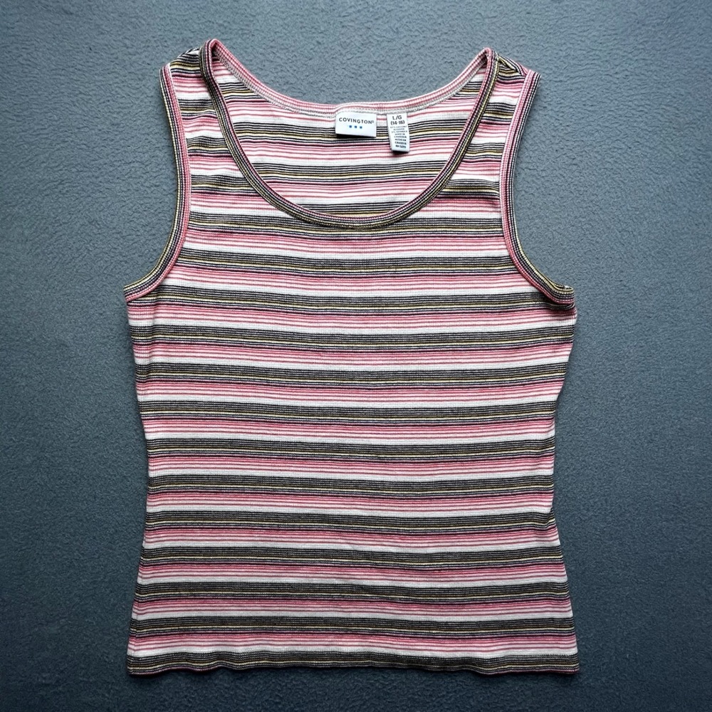 Covington Women Tank Top Cotton Ribbed Striped Large 14-16 90s Retro‎ Aesthetic